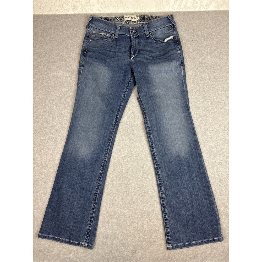 Ariat REAL Rainstorm Straight Leg Jeans Women Sz 32R 34x33 Blue Stretch Denim